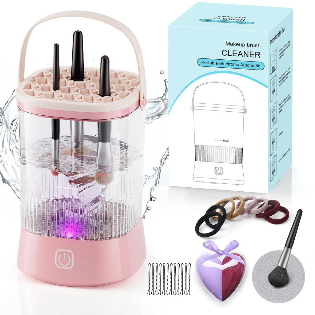 Limpiador Automático de Brochas de Maquillaje Eléctrico - Máquina Limpiadora de Brochas de Maquillaje 9000 RPM IP65 Impermeable para Esponjas y Brochas de Maquillaje (Rosa)